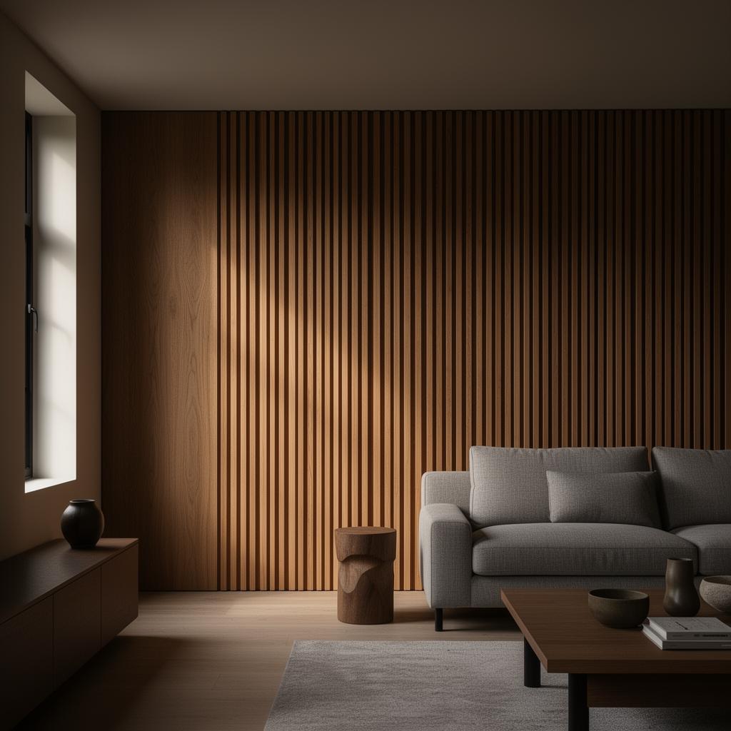 Slatted timber feature wall